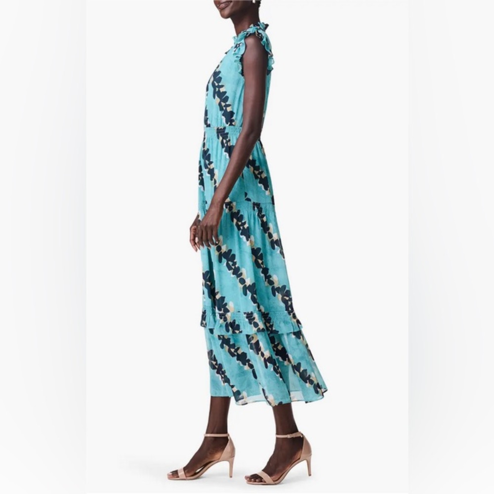 NWT NIC+ZOE Rolling Reef Ruffle Trim Maxi Dress in Aqua Multi Size Medium - Picture 3 of 4